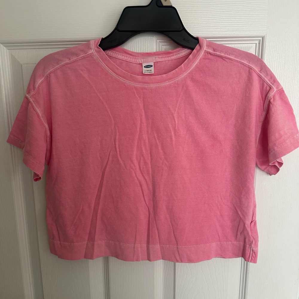 Old Navy ON Girls L Large 10-12 Pink Short Sleeve Vintage Look Crop Shirt Top